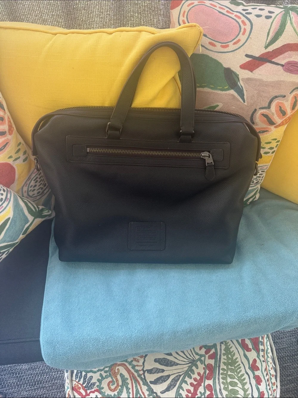 Men's Black Pebble Leather Briefcase Tote - Coach